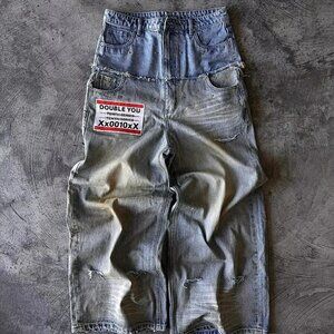 Street hip hop letter-print jeans Men y2k Goth punk Harajuku ripped wide leg